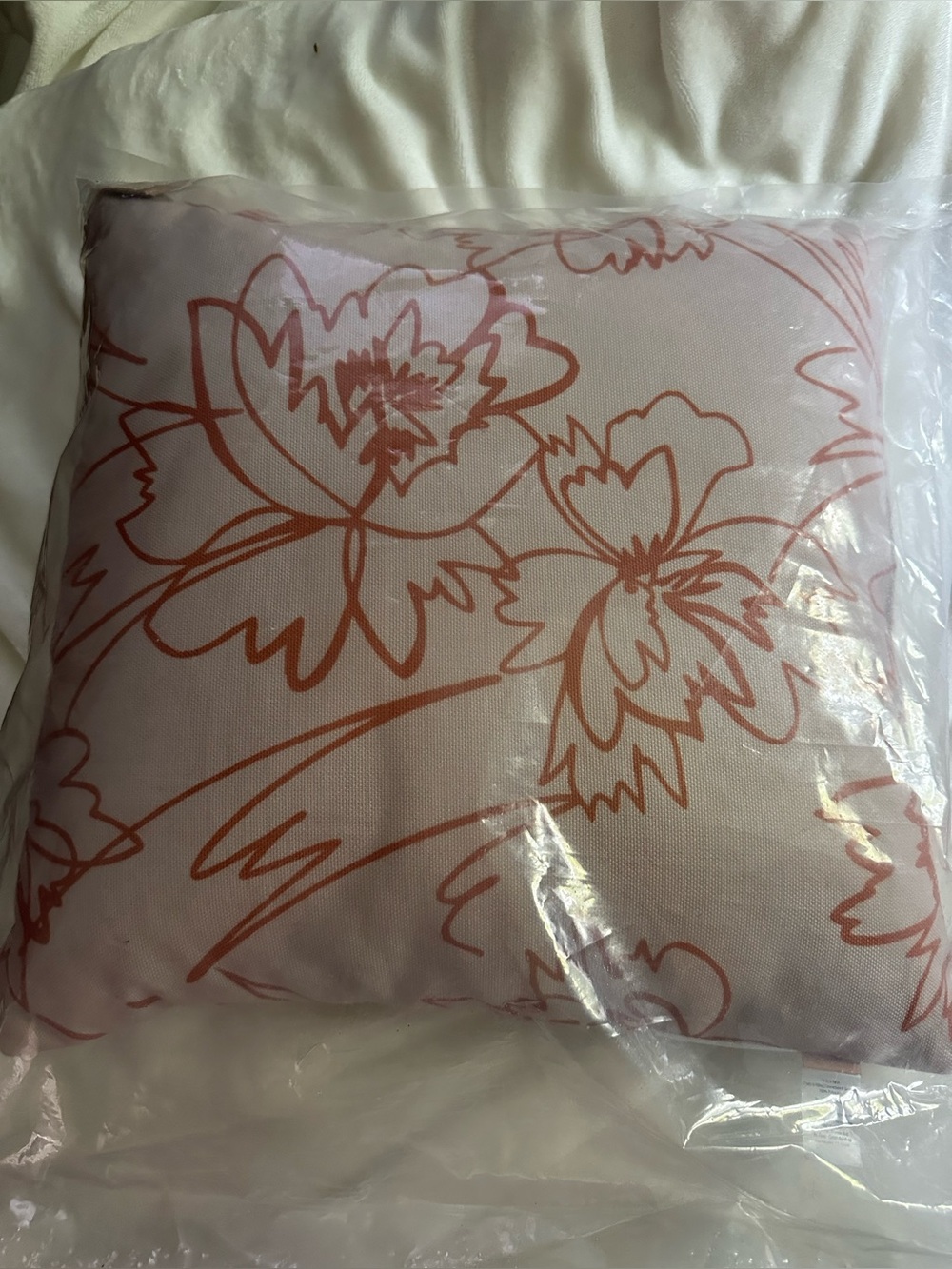 NWT FabFitFun Botanical Floral Line Art Throw Pillow - Terracotta Orange Pink